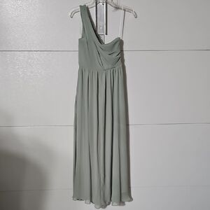 Birdy Grey One-Shoulder Chiffon Dress in Sage